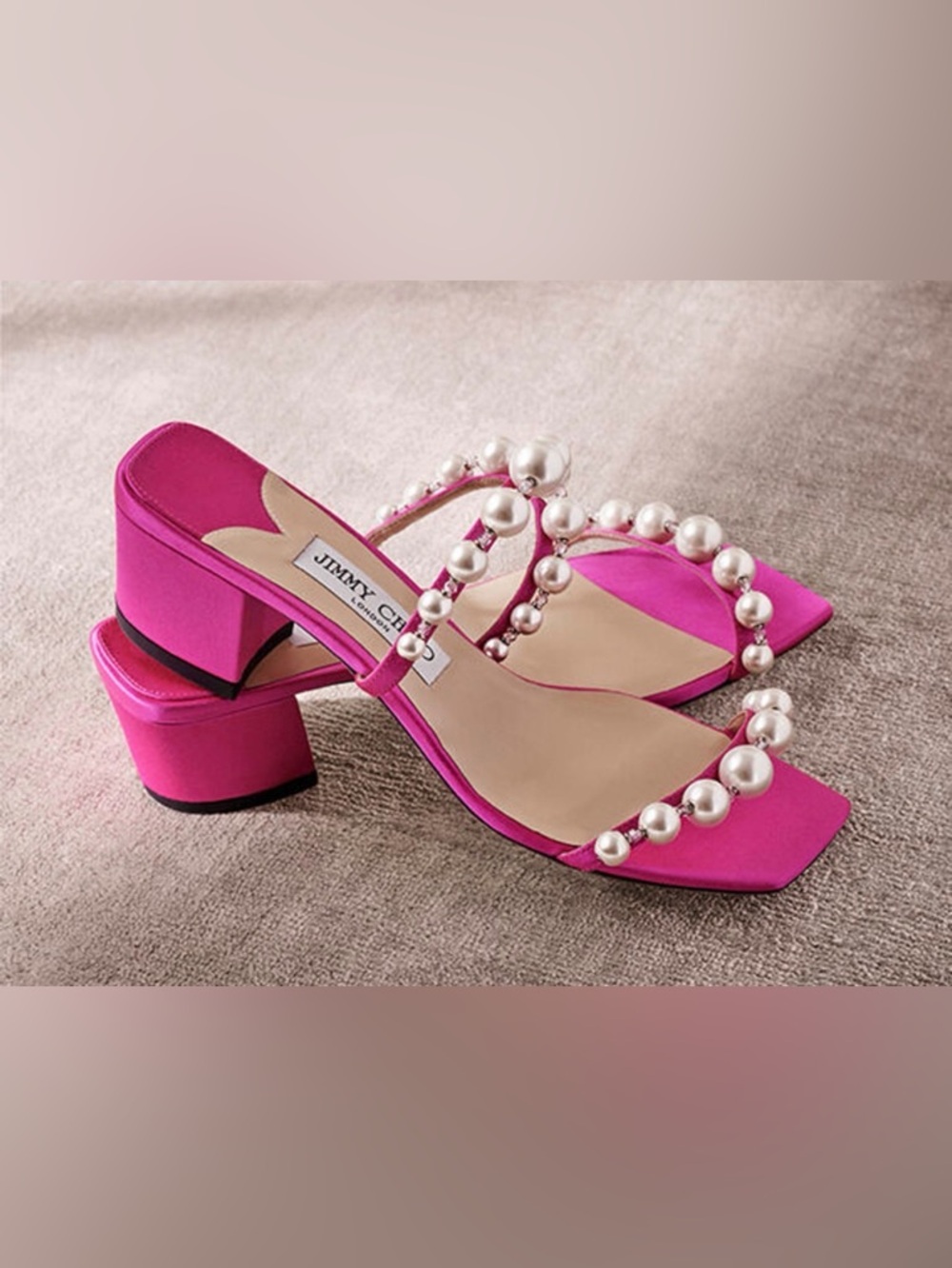 Jimmy Choo Amara 45 Satin Sandal Pink size 38 brand new never worn pearl accent - Picture 14 of 14
